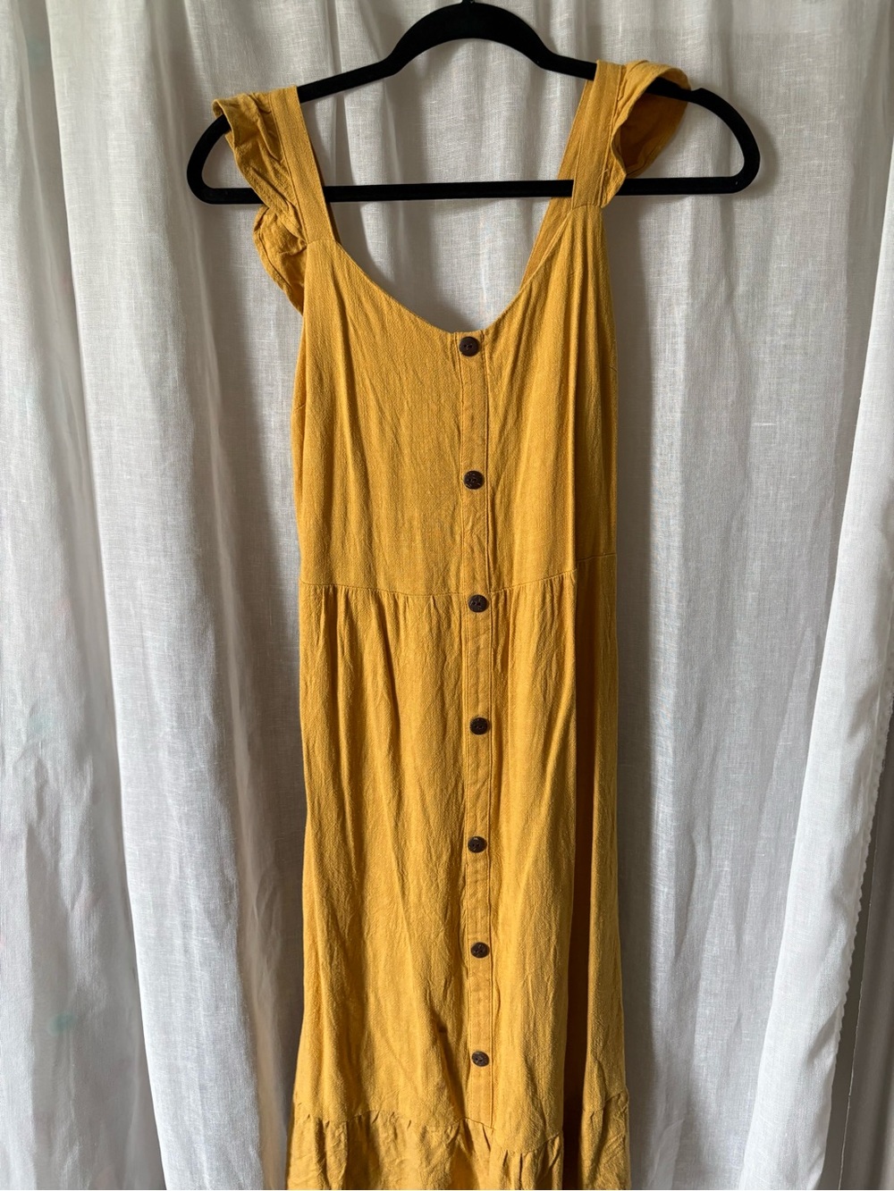 Mustard Button-Front Casual Maxi Dress
